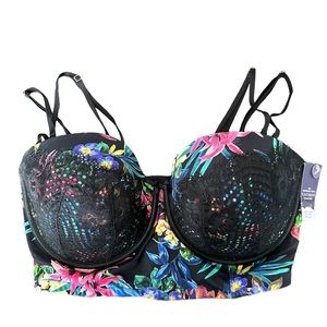 Cacique The Seriously Sexy Collection Bra 42DDD Tropical Multi-way Strapless